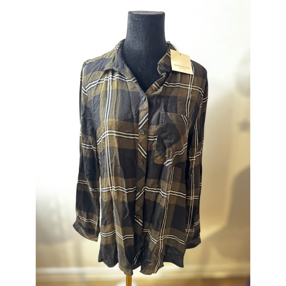 Beach Lunch Lounge Carley Plaid Button Up Shirt Womens Zermatt Size L New NWT
